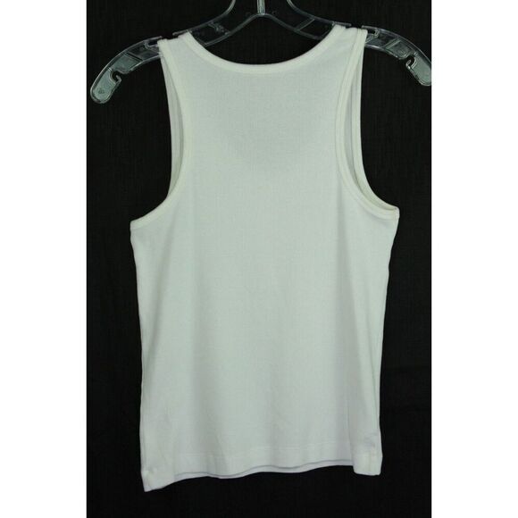 LOFT Top Small White Ribbed Knit Sleeveless Cotton Womens Stretch - Picture 3 of 4